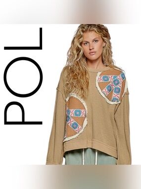 POL Brown Sweater with Floral Patchwork ⭐️NEW⭐️